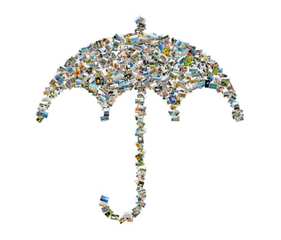 Umbrella sign, photo collage isolated on a white background