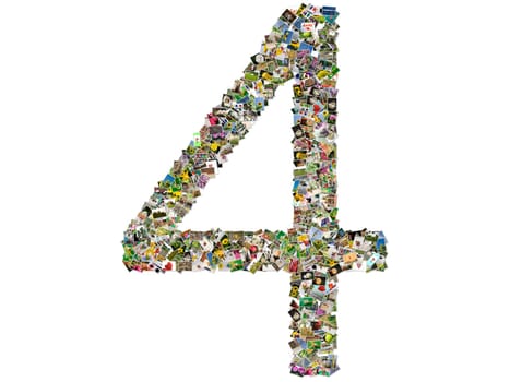 Number four, photo collage isolated on a white background