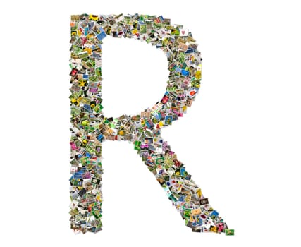Letter r, photos collage isolated on a white background