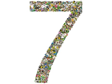 Number seven photo collage isolated on a white background