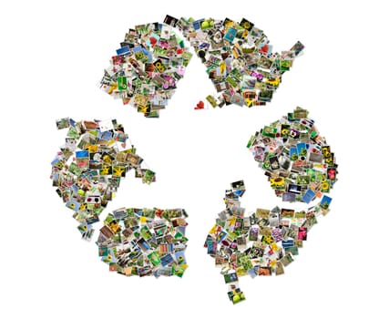 Recycling sign, photo collage isolated on a white background