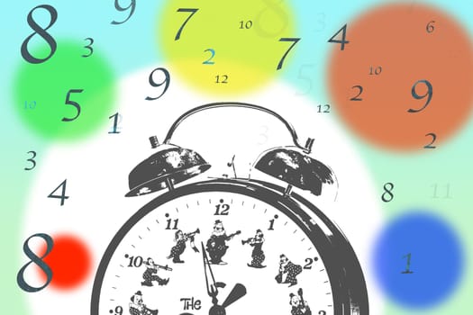 illustration on Alarm clock on number and color background
