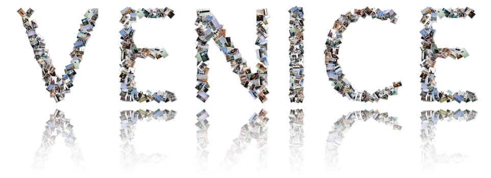 Venice word, Photo collage isolated on a white background