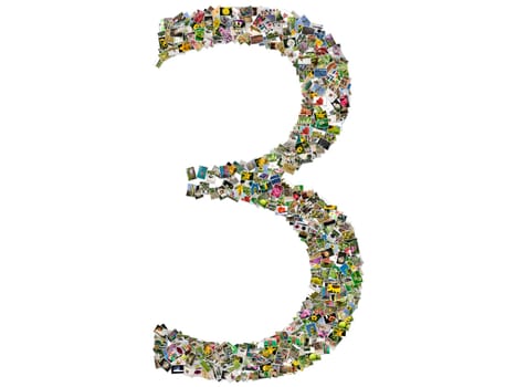 Number three, photo collage isolated on a white background