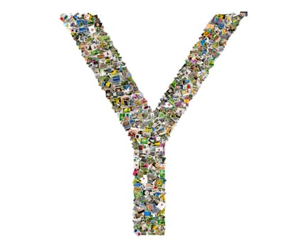Letter y, photos collage isolated on a white background