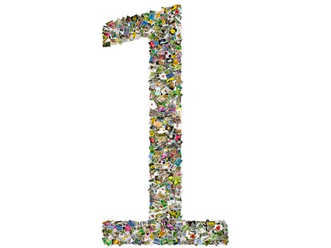 Number one, photo collage isolated on a white background