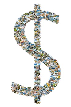 Dollar bin sign, collage photos