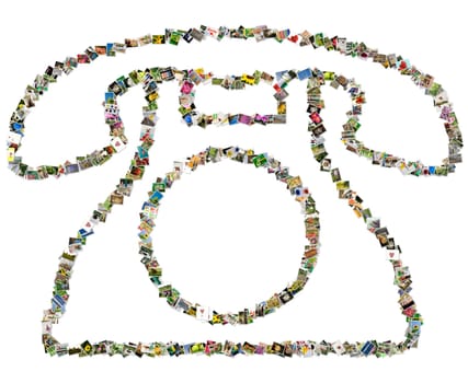 Telephone sign, photo collage isolated on a white background