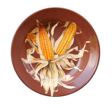 Saucer decorated with decoupage isolated on white background
