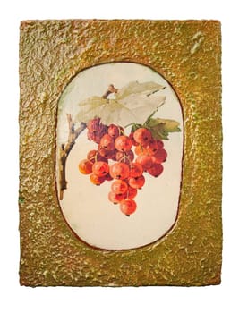 Gold fruit with grape decorated with decoupage om white