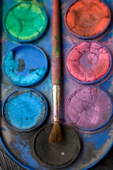 Photo of watercolors and paintbrush