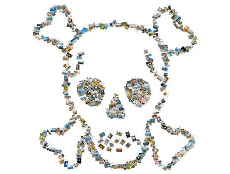 Skull sign, photo collage isolated on a white background