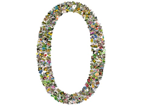 Number zero, photo collage isolated on a white background