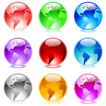 Collection of colorful glossy spheres isolated on white. World globe.