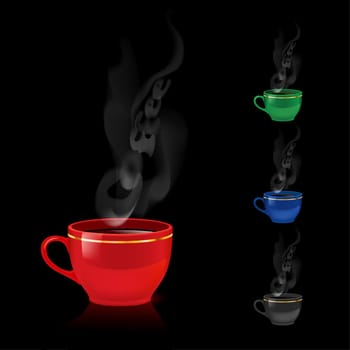 Color coffe mugs. Vector illustration on black background