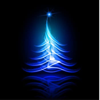 Abstract vector glowing background. Blue Christmas tree.