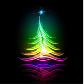Abstract vector glowing background. Color Christmas tree.