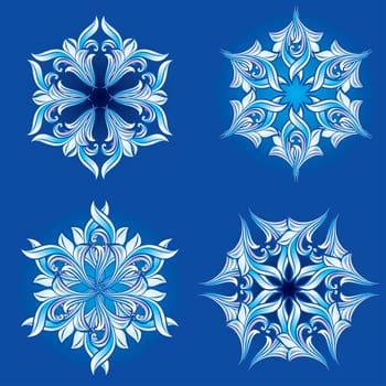Set of snowflakes on a blue background. Vector illustration #2