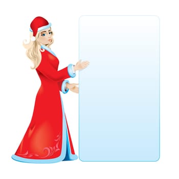 Snow maiden with white blank. Vector illustration on white background