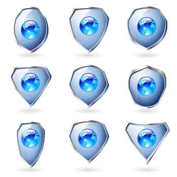 Shields. Earth web button isolated on a background