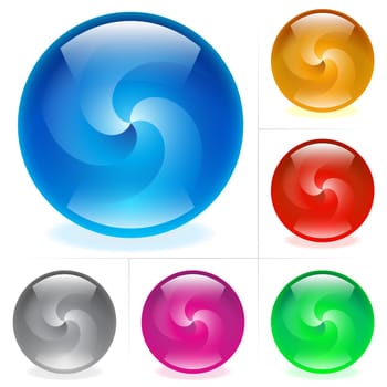 Collection of colorful glossy spheres isolated on white. Swirl.