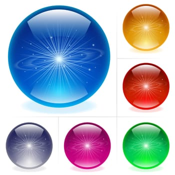 Collection of colorful glossy spheres isolated on white. Solar system.