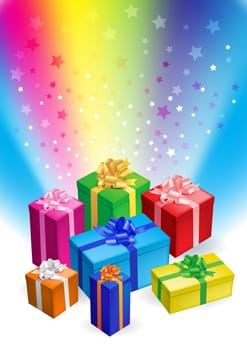 Vector editable illustration of different magic gift boxes with ribbon