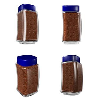 Instant coffee in glass pot without labels