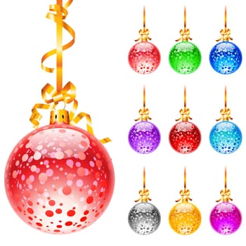 Set decorated with colourful balloons isolated on a white background. Snow.