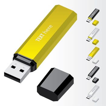 Yellow USB Flash Drive vector icons
