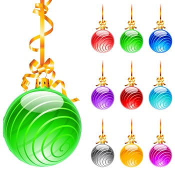 Christmas decorations Set decorated with colourful balloons isolated on a white background Vector