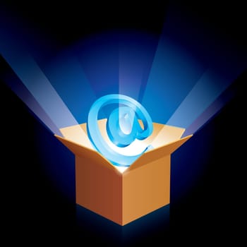 Cardboard box with e-mail sign on the black.
