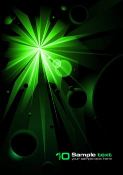 Abstract green Starlight vertical vector illustration on black background.