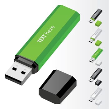 Green USB Flash Drive vector icons