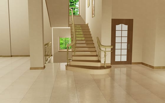 Staircase to the second floor in the empty interior