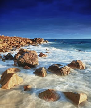 Beautiful seascape. The rocks on a foreground.