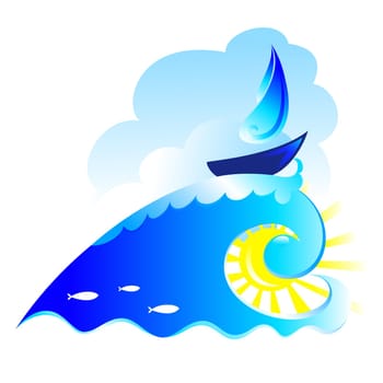 Vector illustration of a sailboat on the waves