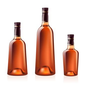 Realistic vector bottles of cognac (brandy). Isolated on white background