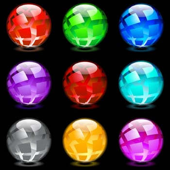 Collection of colorful glossy spheres isolated on black. Set #10.