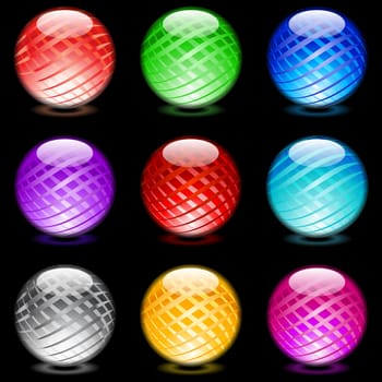 Collection of colorful glossy spheres isolated on black. Set #11.