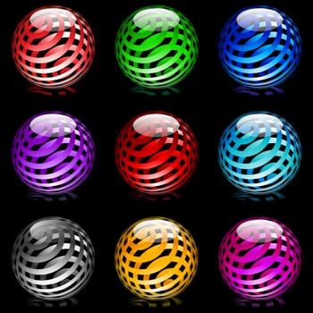 Collection of colorful glossy spheres isolated on black. Set #7.