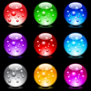 Collection of colorful glossy spheres isolated on black. Set #9.