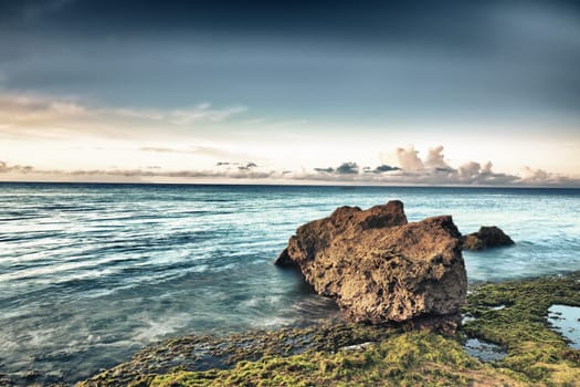 Beautiful view of the sea. Stone on the foreground