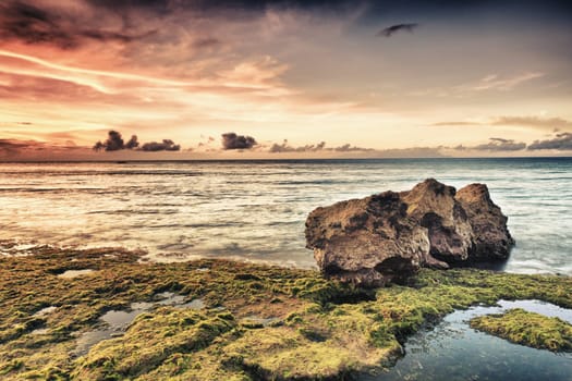 Beautiful seascape. Stone on the foreground. Philippines