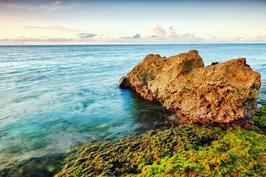 Beautiful seascape. Stone on the foreground. Philippines