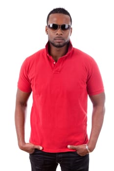 African american  man with sunglasses, isolated on white background