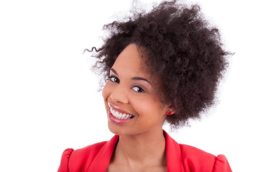 Closeup portrait of a beautiful african american woman, isolated on white background