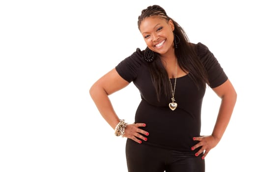 Portrait of a young beautiful black woman smiling, isolated on white background