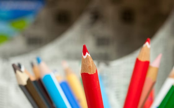A lot of Colorful pencil on a black background