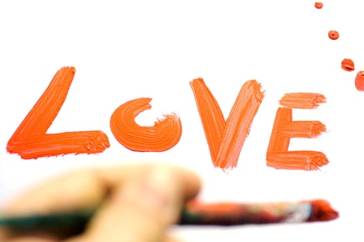 Love painted in red on white